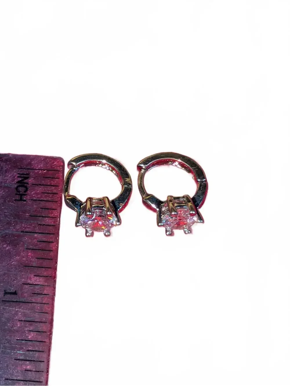 Silver 925 Hoop Earrings with Clear Round Gemstone